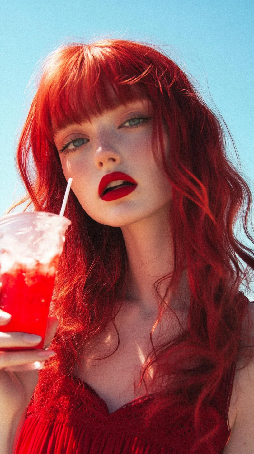 Bold and Beautiful: Roaring Red Waves with Chic Bangs