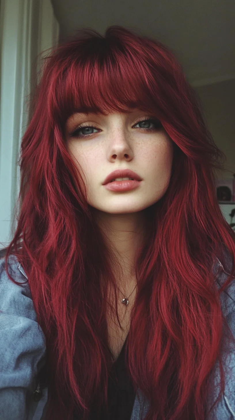 Bold and Beautiful: The Alluring Long Red Wavy Hairstyle with Bangs