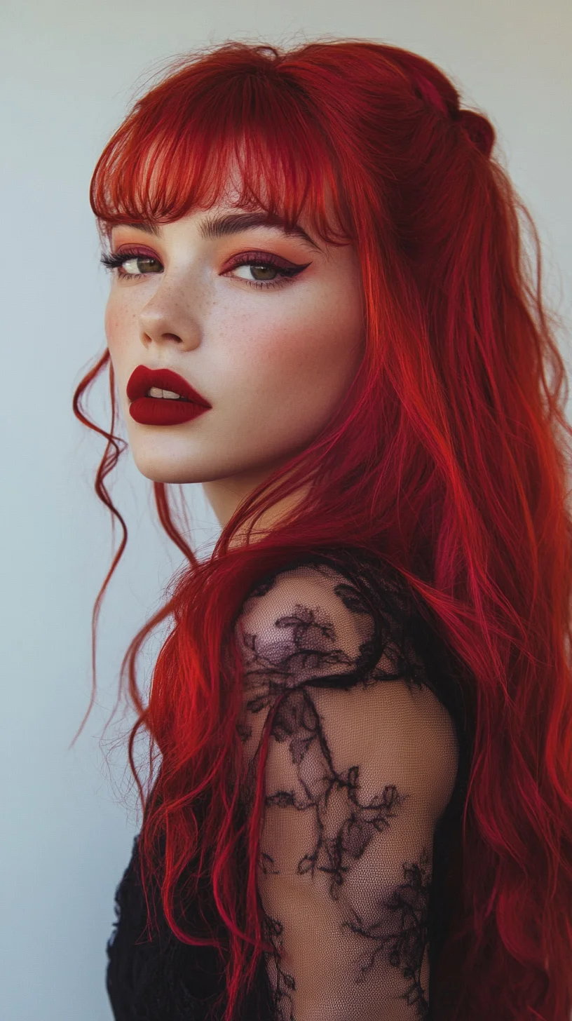 Bold and Beautiful: The Fiery Red Locks with Chic Bangs