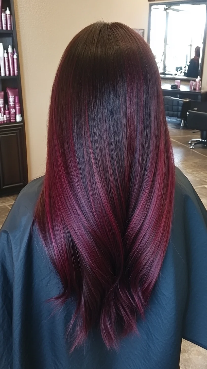 Bold Burgundy Highlights on Rich Dark Hair for a Striking Look