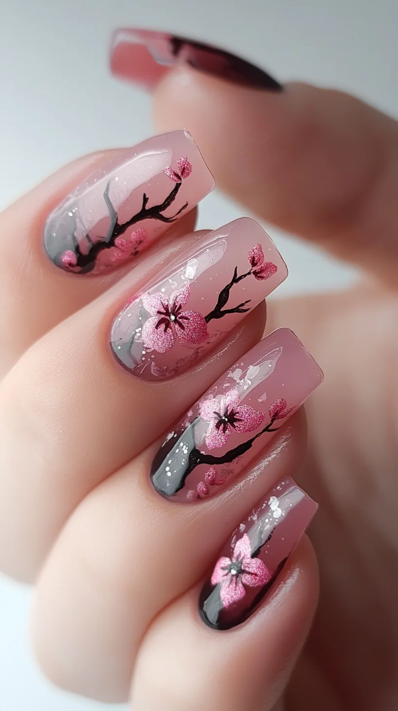 Cherry Blossom Elegance: A Stunning Floral Nail Art Design