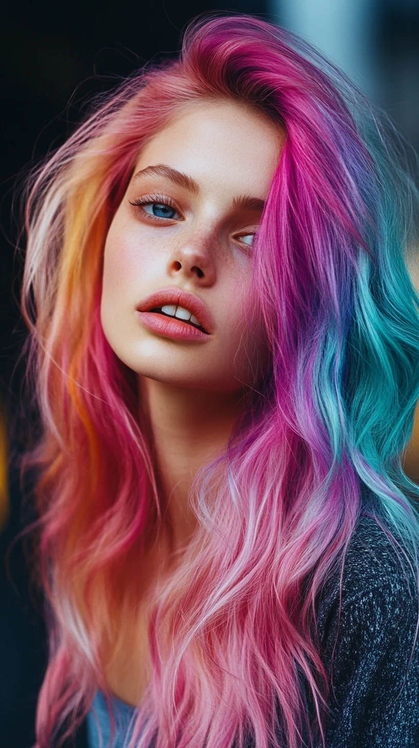 Colorful Waves: Embrace the Bold Beauty of a Rainbow Ombre Hairstyle