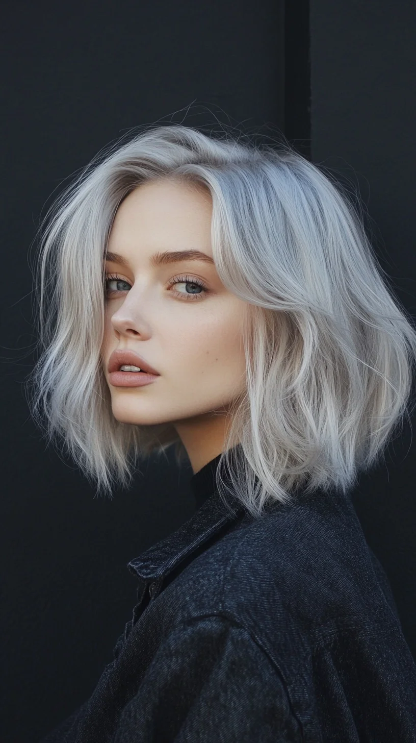 Effortless Chic: The Textured Lob with Soft Silver Highlights