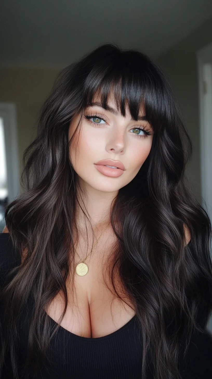 Effortless Elegance: Luscious Waves with Playful Bangs