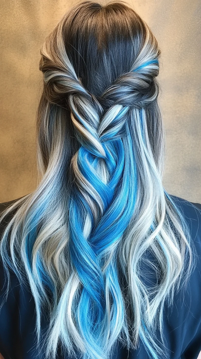 Effortless Elegance: Stunning Braided Waves with Vibrant Blue Highlights