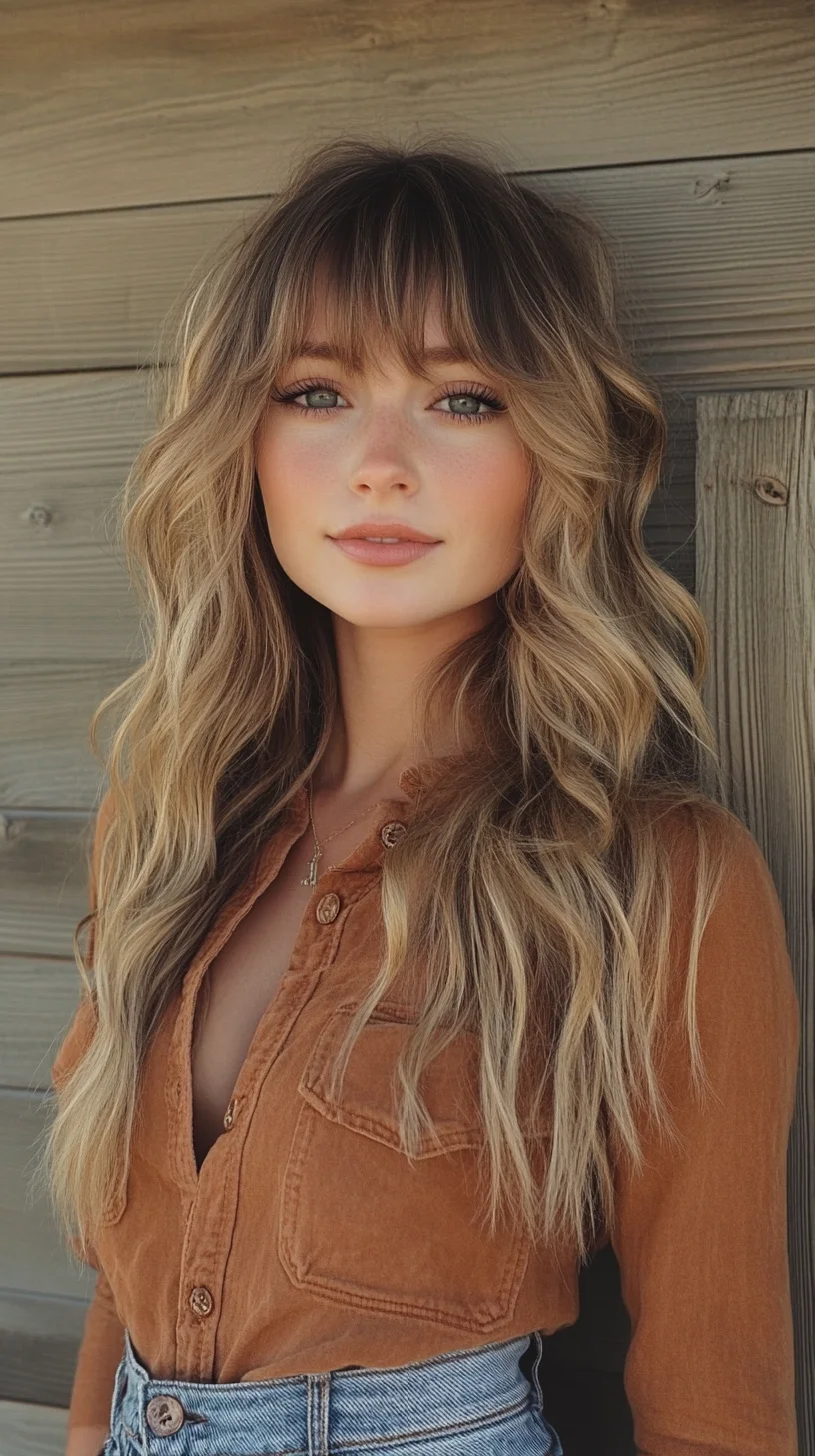 Effortlessly Chic: Beachy Waves with Face-Framing Bangs