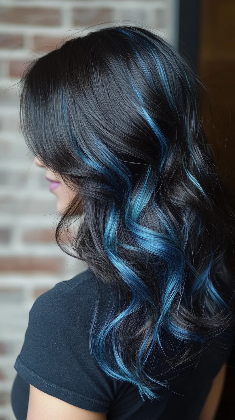 Effortlessly Chic: Black Waves with Striking Blue Highlights