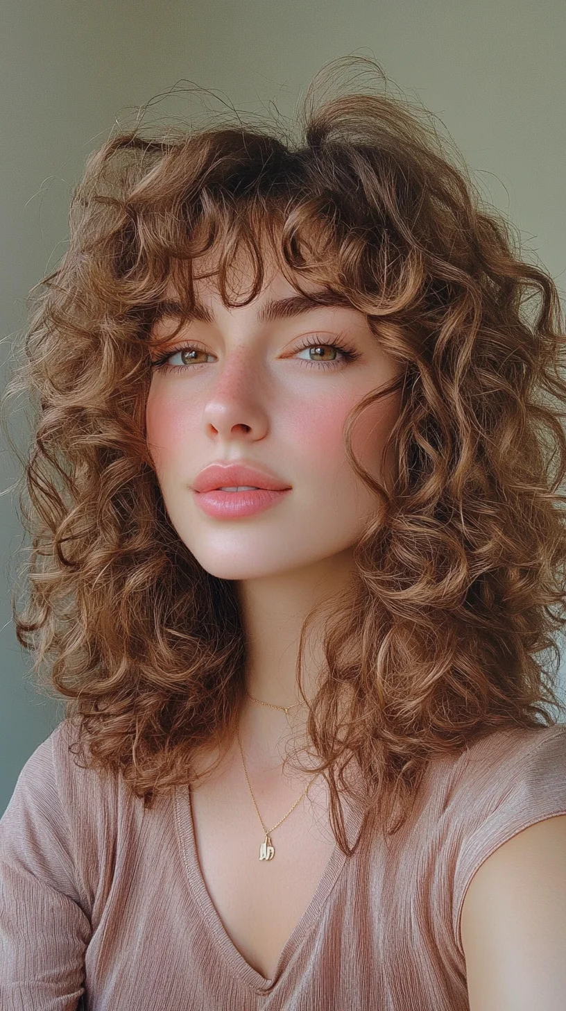 Effortlessly Chic: Embrace the Bouncy Curly Shag with Playful Bangs