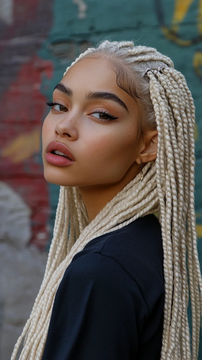 Effortlessly Chic: Long Blonde Box Braids with Sleek Baby Hairs