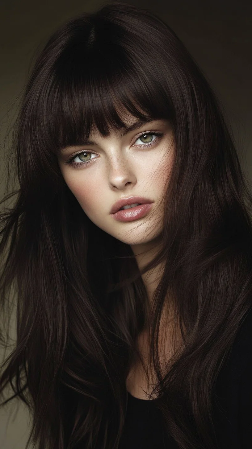 Effortlessly Chic: Long Layered Hair with Face-Framing Bangs