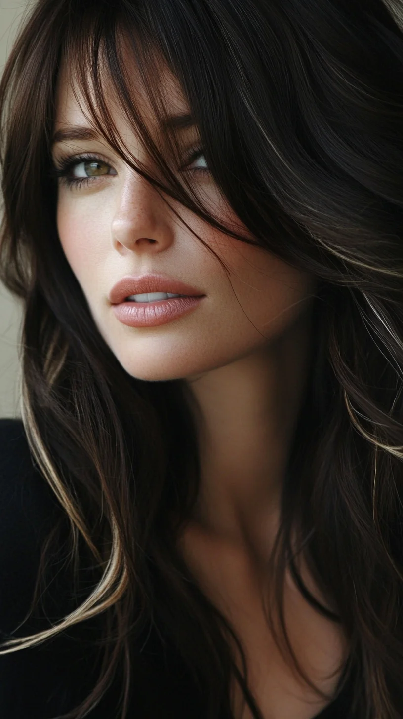 Effortlessly Chic: Long Layered Hair with Subtle Highlights for a Glamorous Look