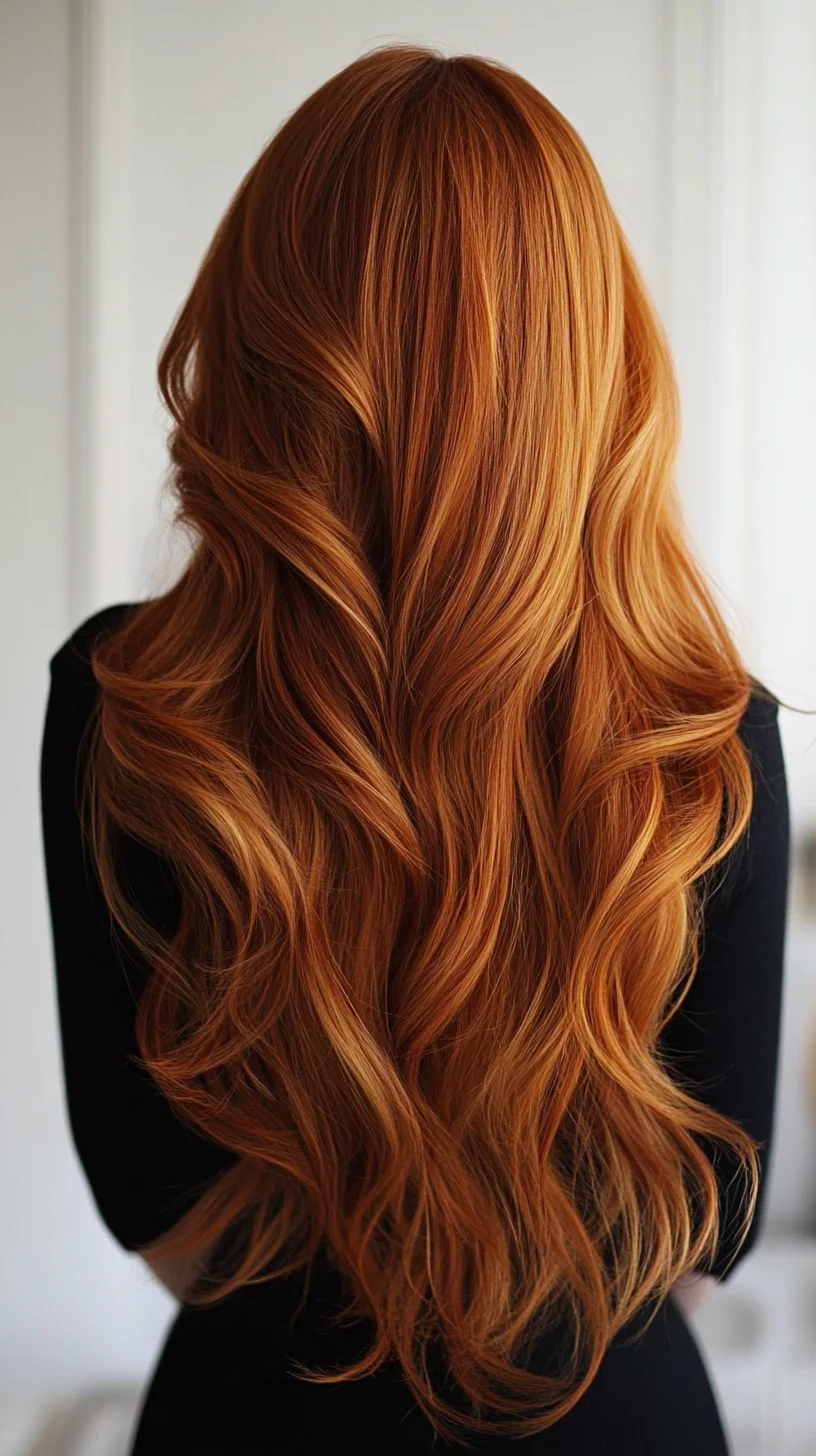 Effortlessly Chic: Long, Voluminous Waves in Rich Copper Tones