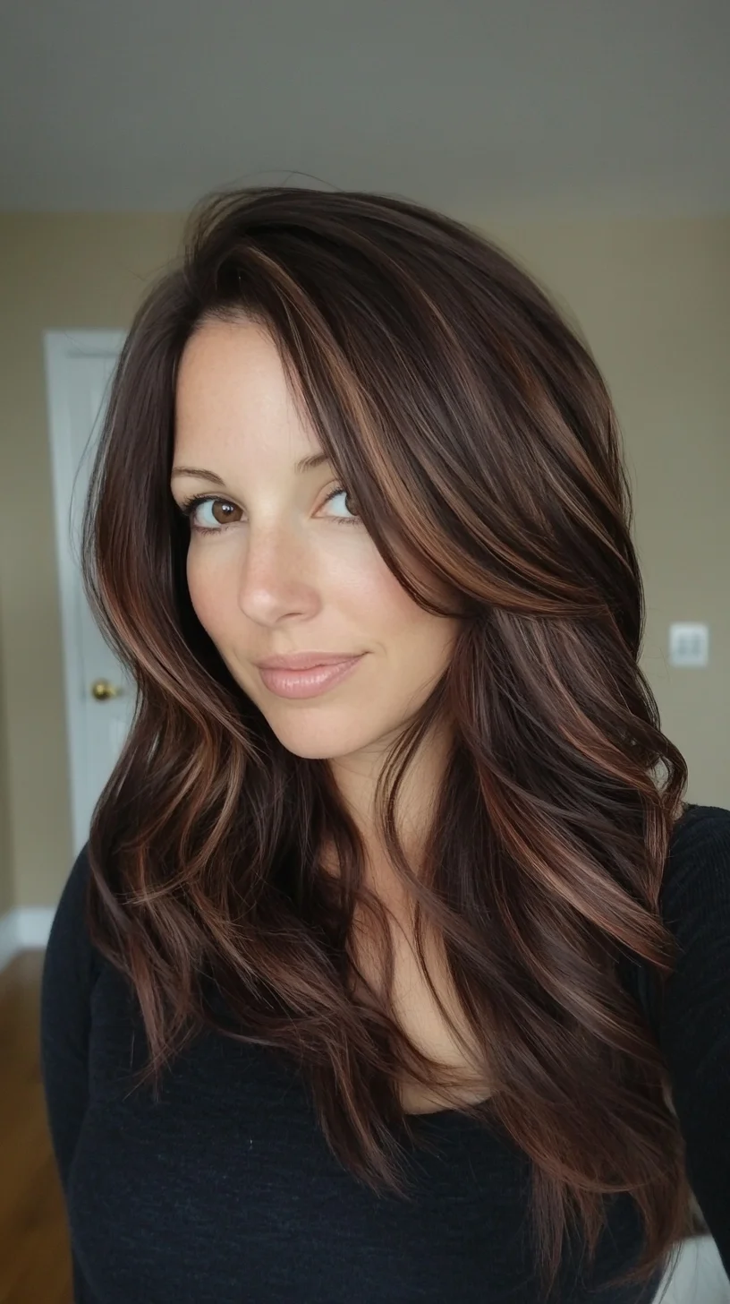 Effortlessly Chic Long Waves with Warm Highlights for Stunning Volume