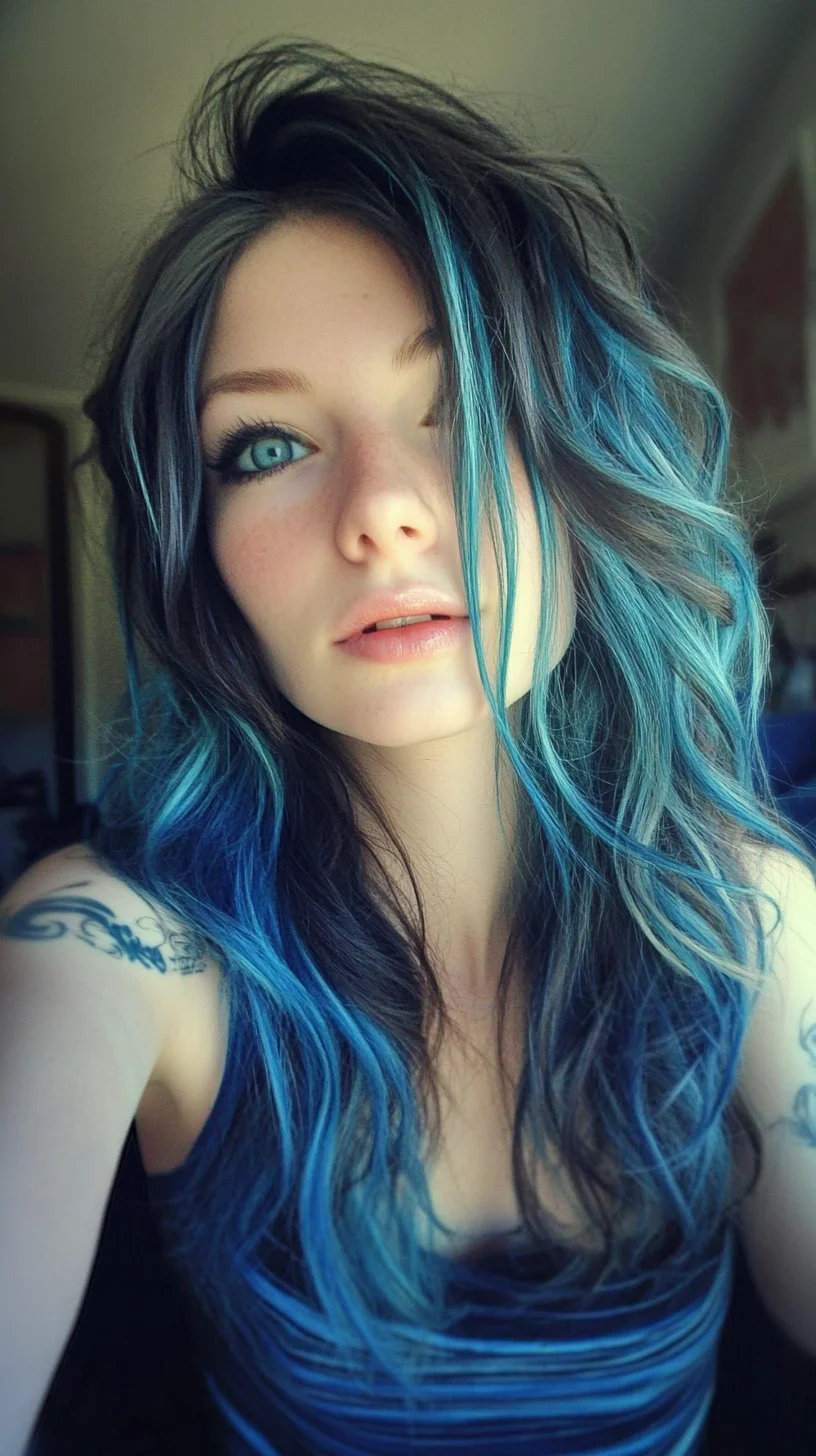 Effortlessly Chic: Luscious Waves with Striking Blue Highlights