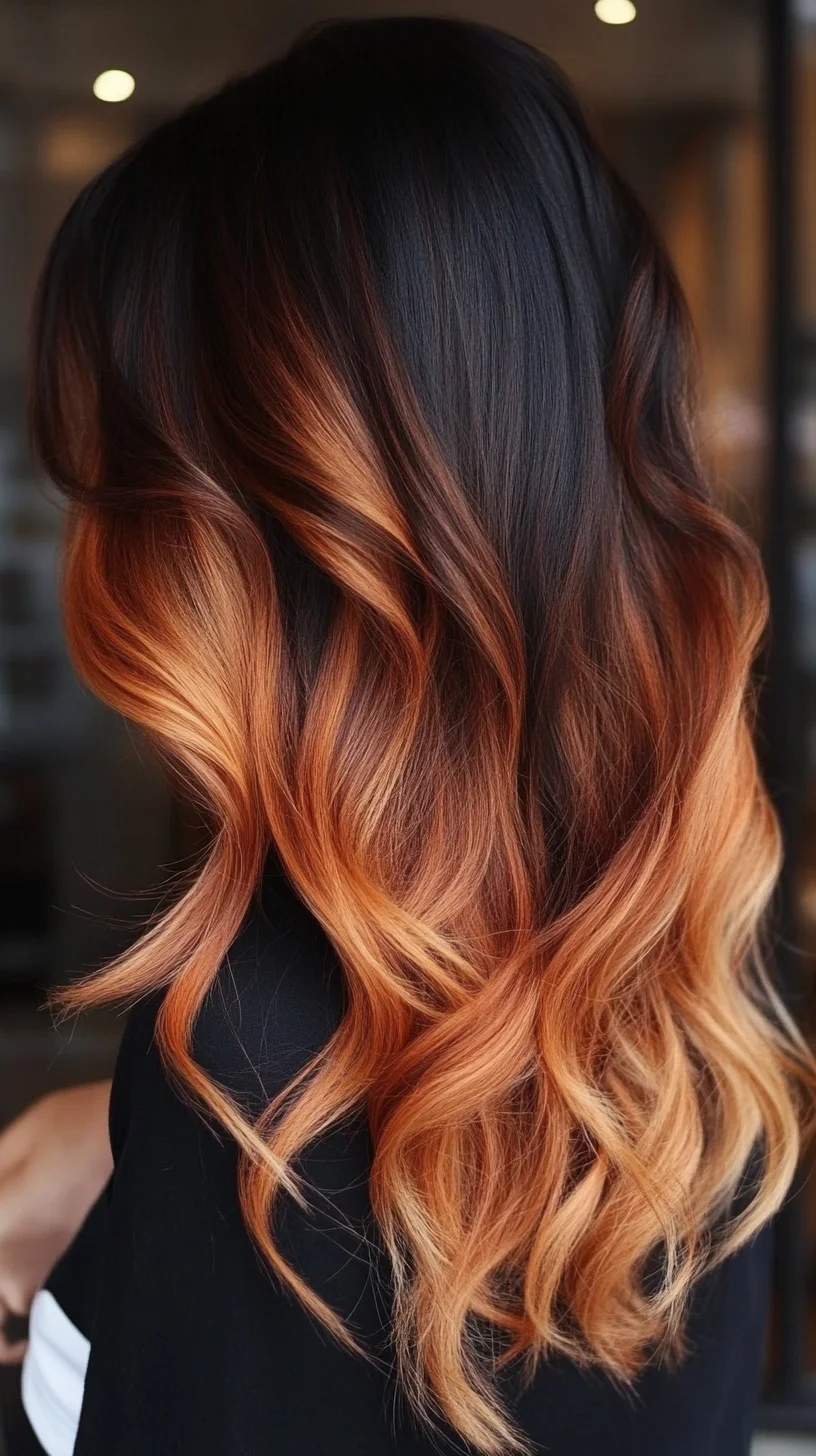 Effortlessly Chic Ombre Waves: A Stylish Blend of Dark to Fiery Orange