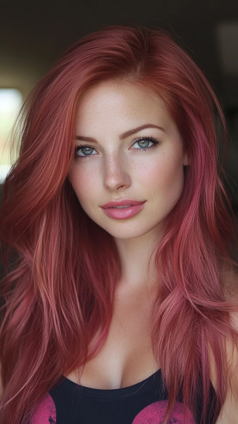 Effortlessly Chic: Romantic Long Waves with Subtle Rose Tones