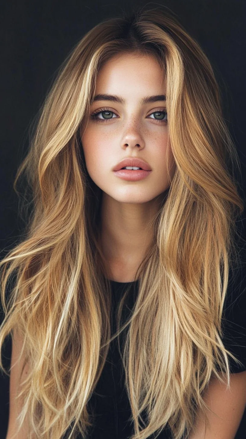 Effortlessly Chic: The Flawless Long Beachy Waves with Radiant Highlights