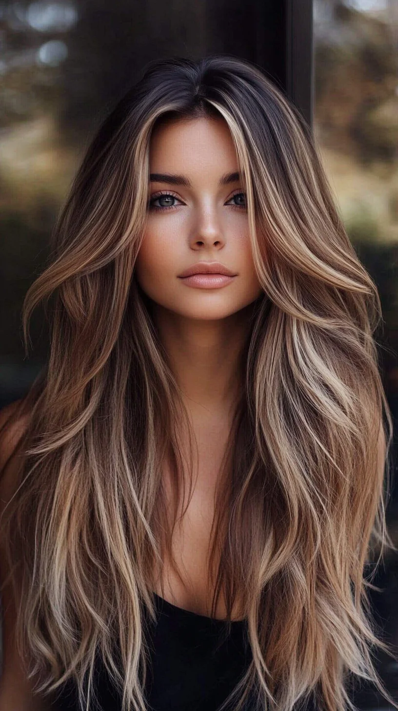 Effortlessly Chic: The Luscious Long Layered Hairstyle with Sun-kissed Highlights