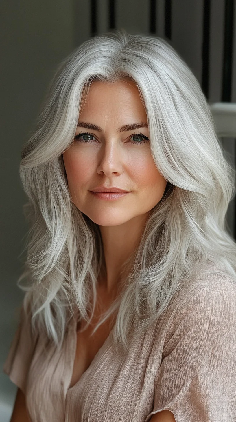 Effortlessly Chic: The Modern Shag with Luscious Layers and Natural Gray Elegance