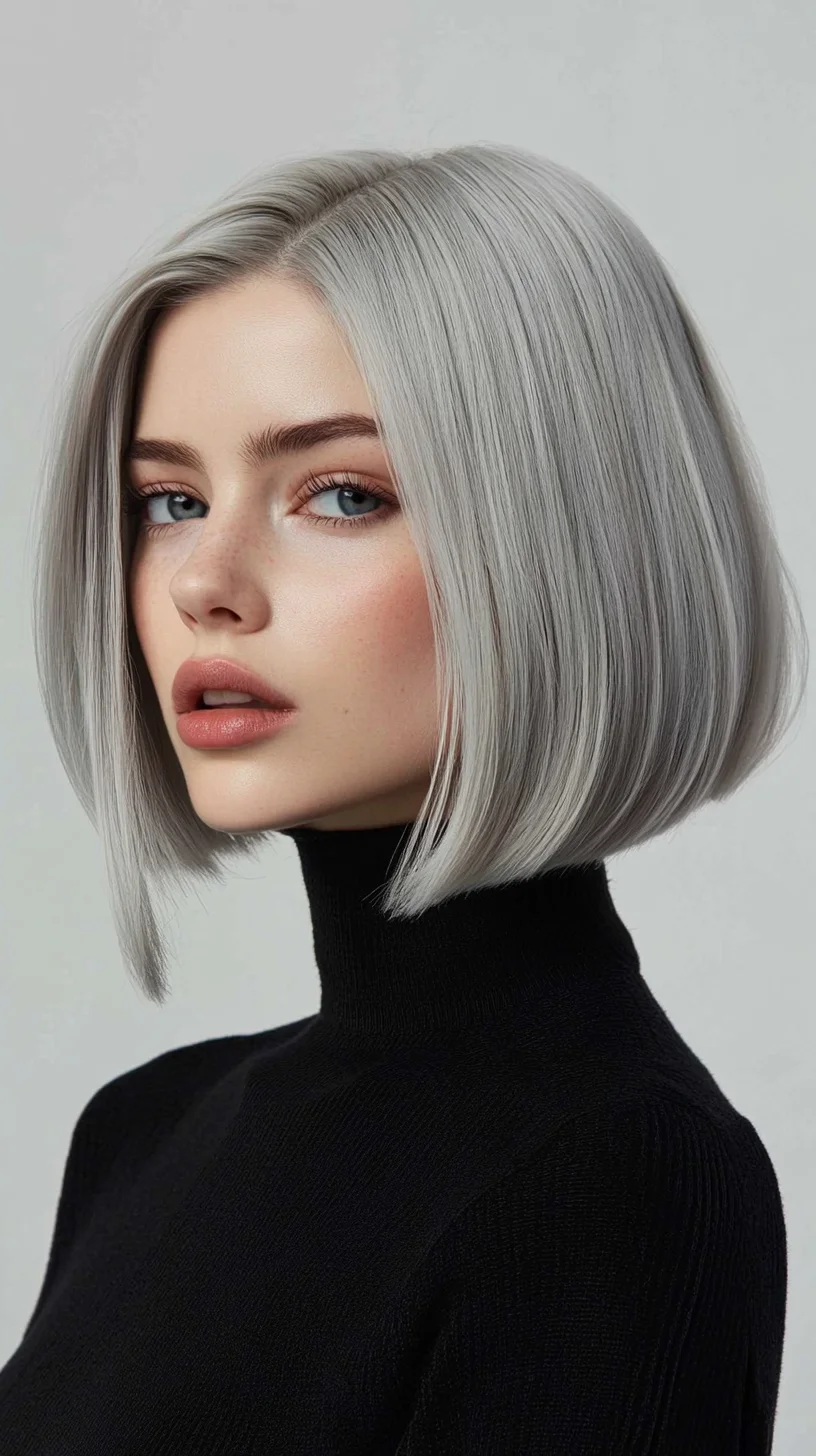 Effortlessly Chic: The Sleek Silver Bob for a Modern Edge