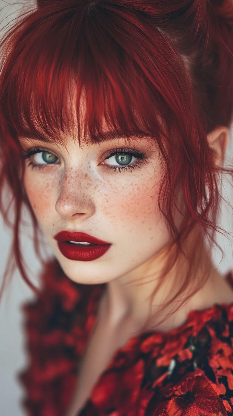 Effortlessly Chic: The Textured Fringe with Bold Red Highlights