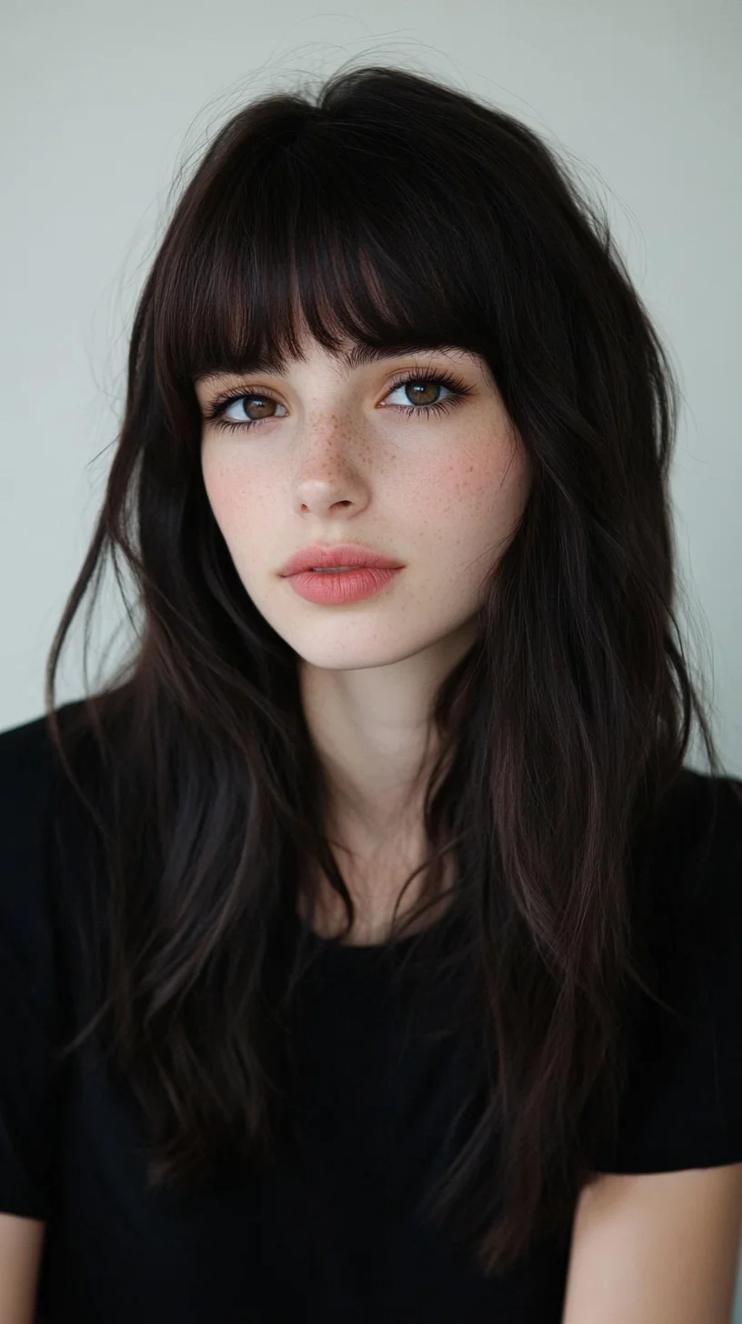 Effortlessly Chic: The Textured Long Waves with Flirty Bangs