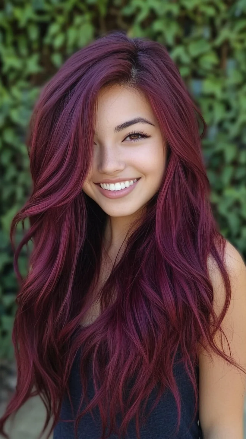 Effortlessly Chic: Vibrant Long Waves with Rich Burgundy Undertones