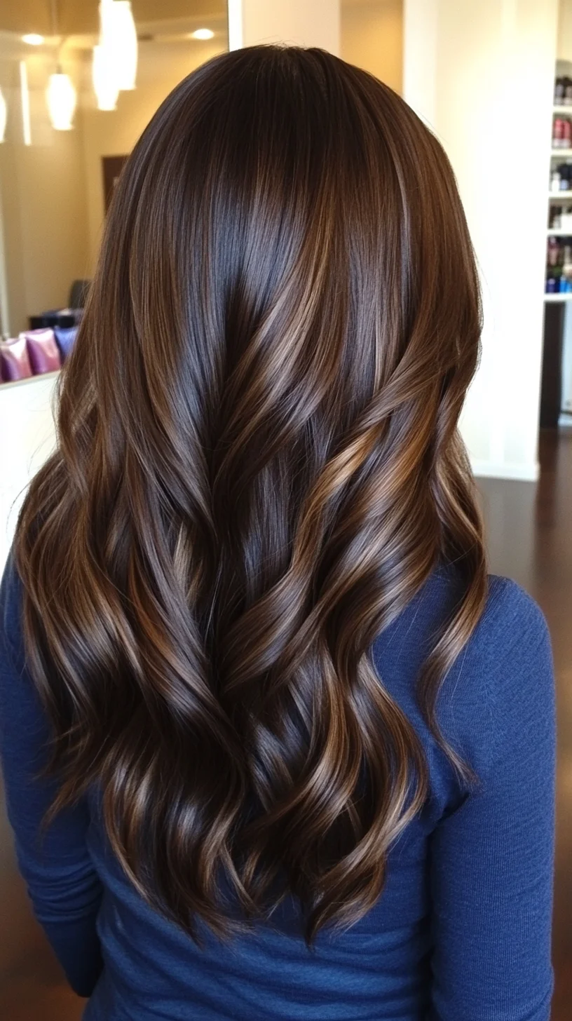 Effortlessly Elegant: Luscious, Wavy Locks with Rich Chocolate Hues