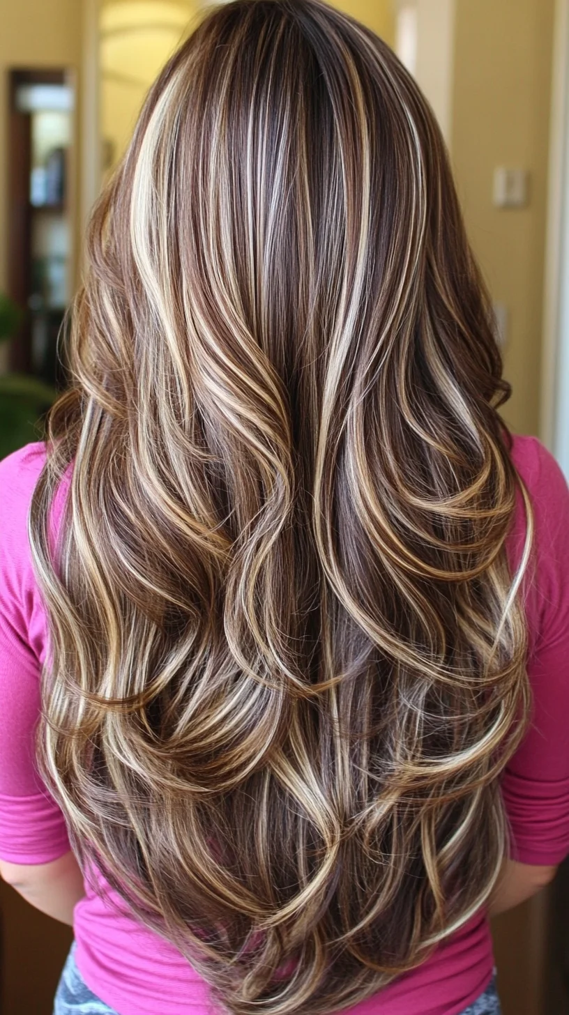 Effortlessly Glamorous: Long, Layered Waves with Stunning Highlights