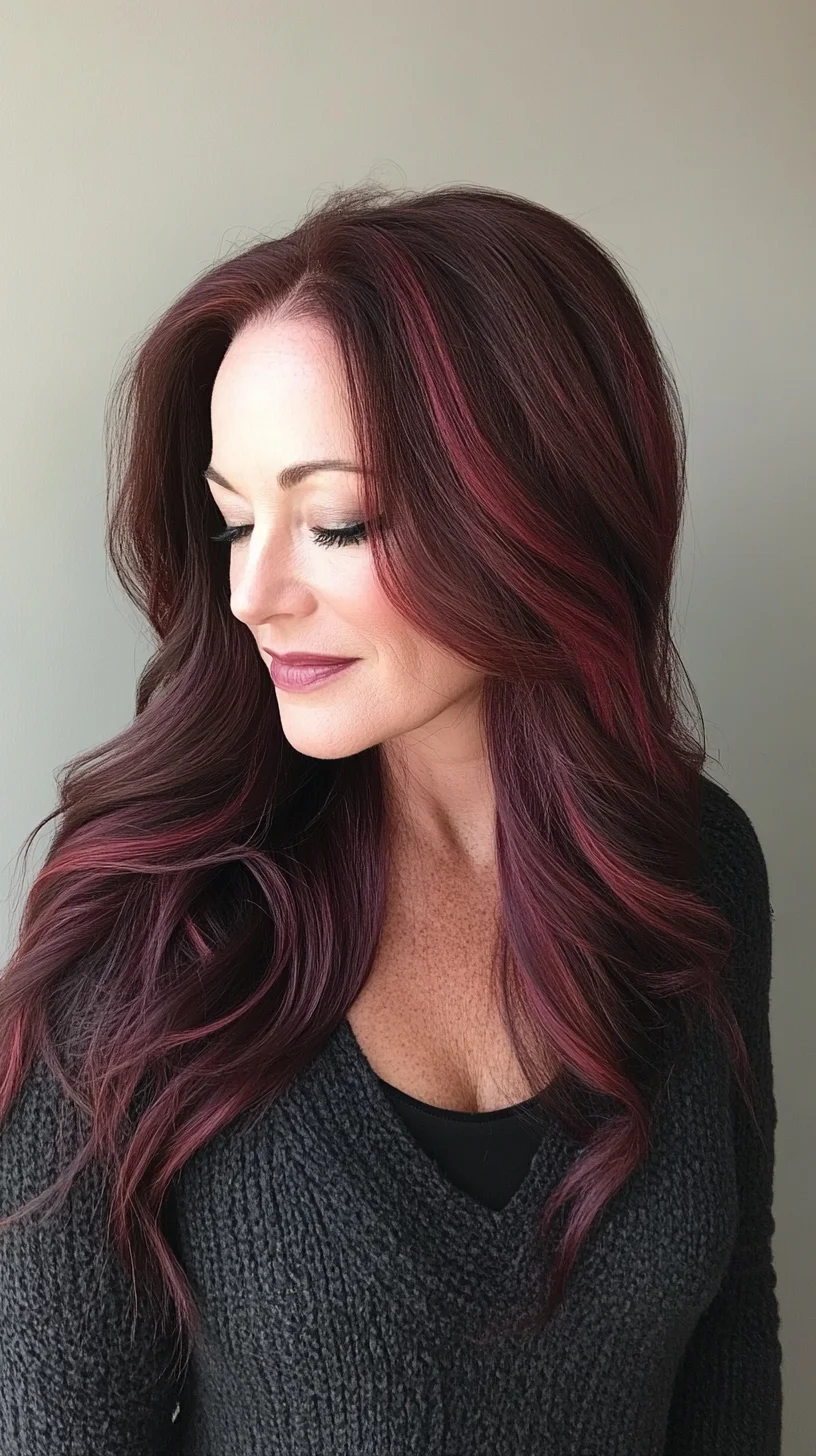 Effortlessly Glamorous Waves with Bold Burgundy Highlights