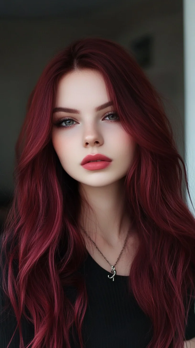 Effortlessly Glamorous Waves with Rich Burgundy Highlights