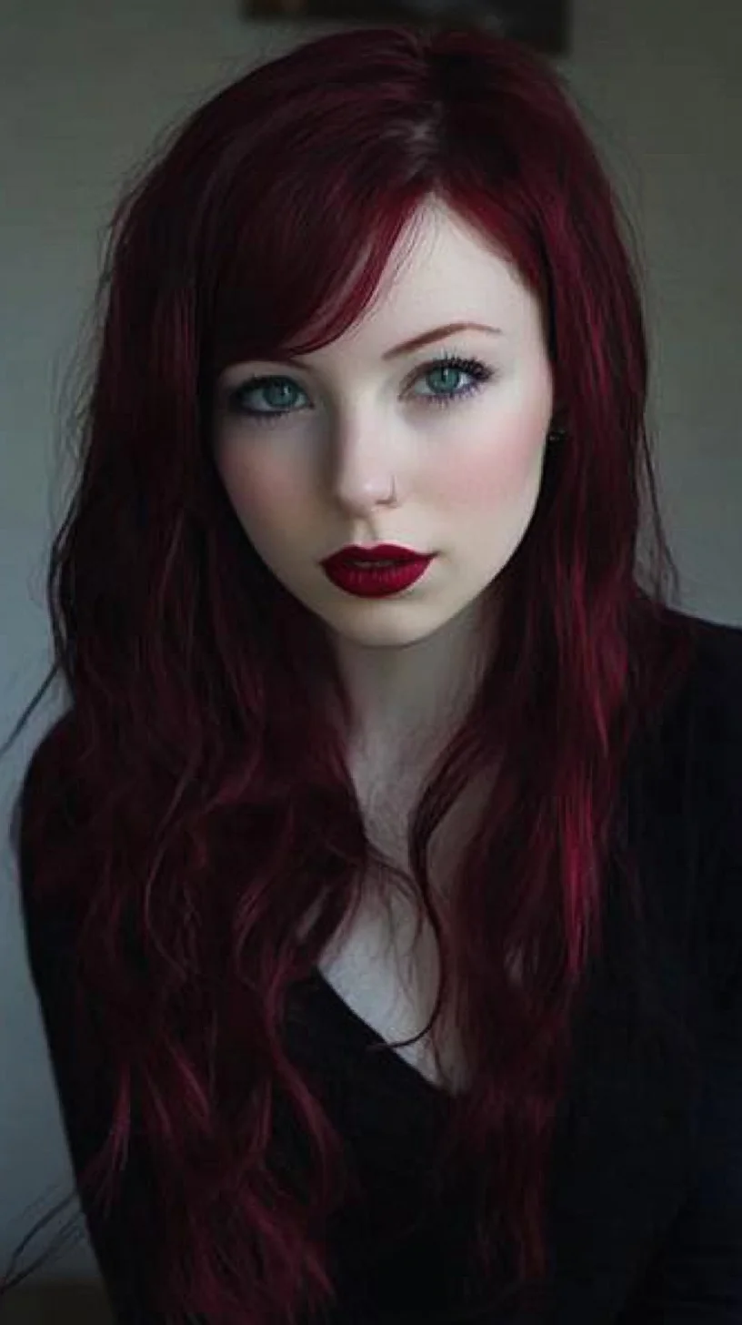 Embrace Bold Beauty: The Luscious Crimson Waves with Soft Bangs