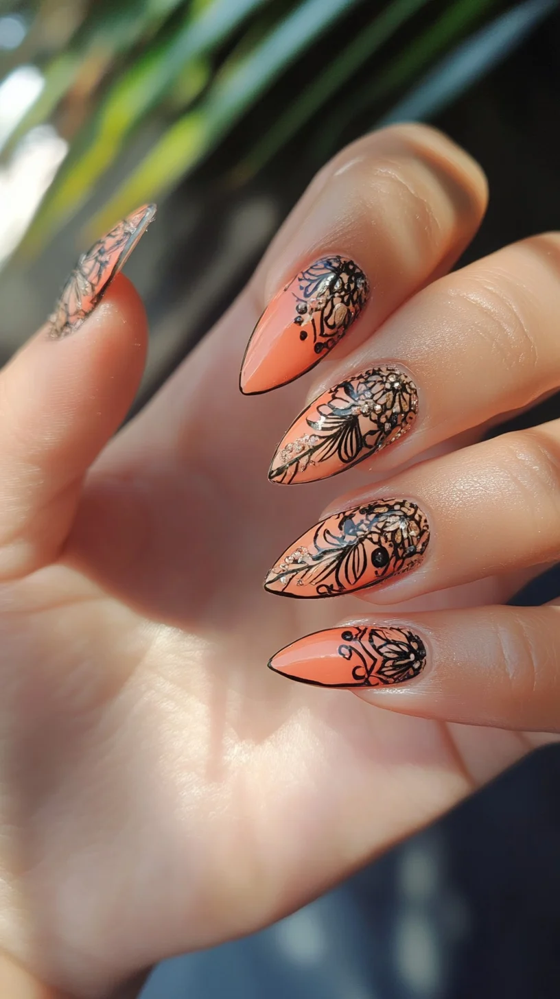 Embrace Elegance: Stunning Floral Nail Art with a Vibrant Orange Base