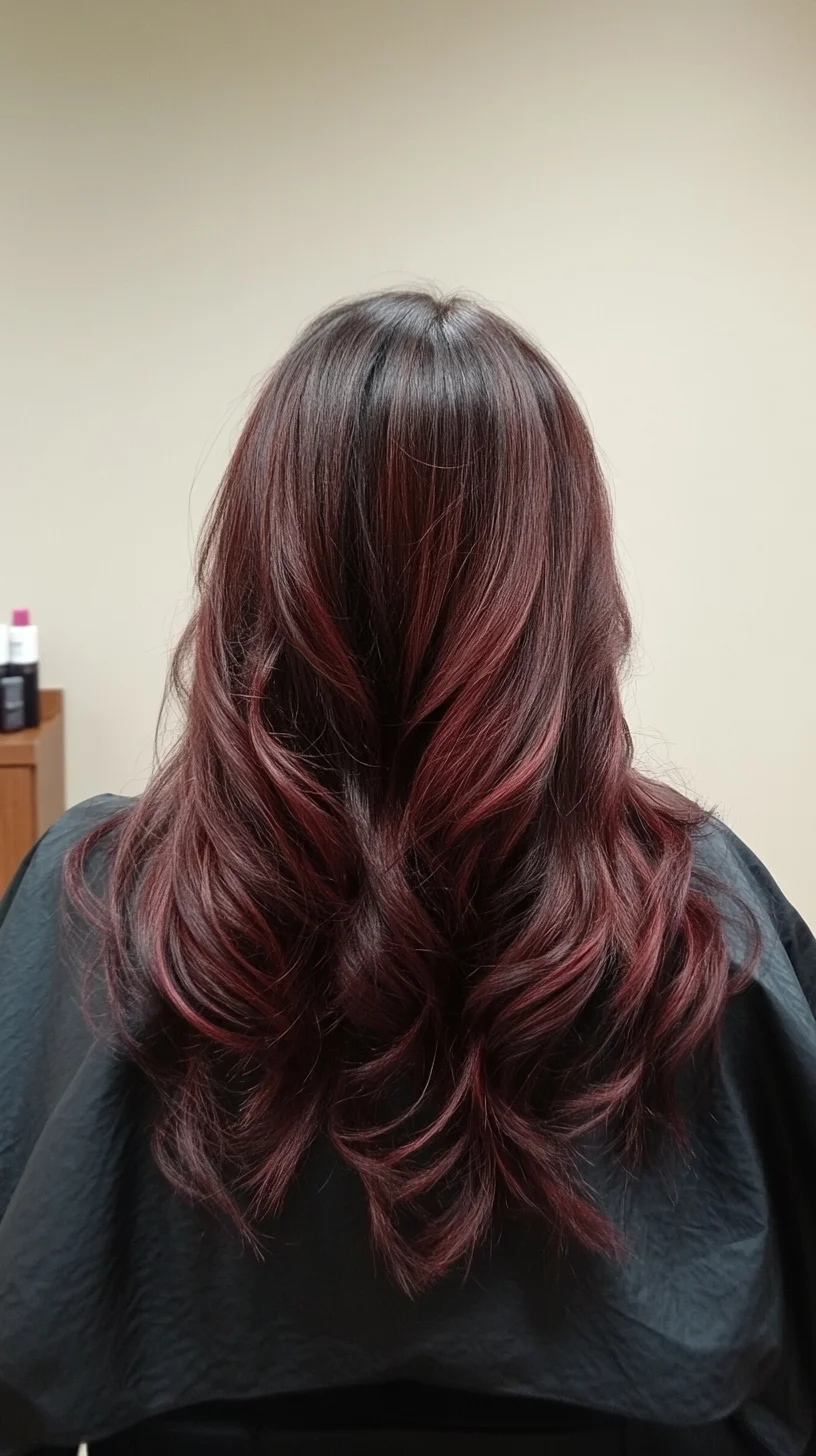 Embrace the Glamour: Soft Waves with Rich Burgundy Highlights