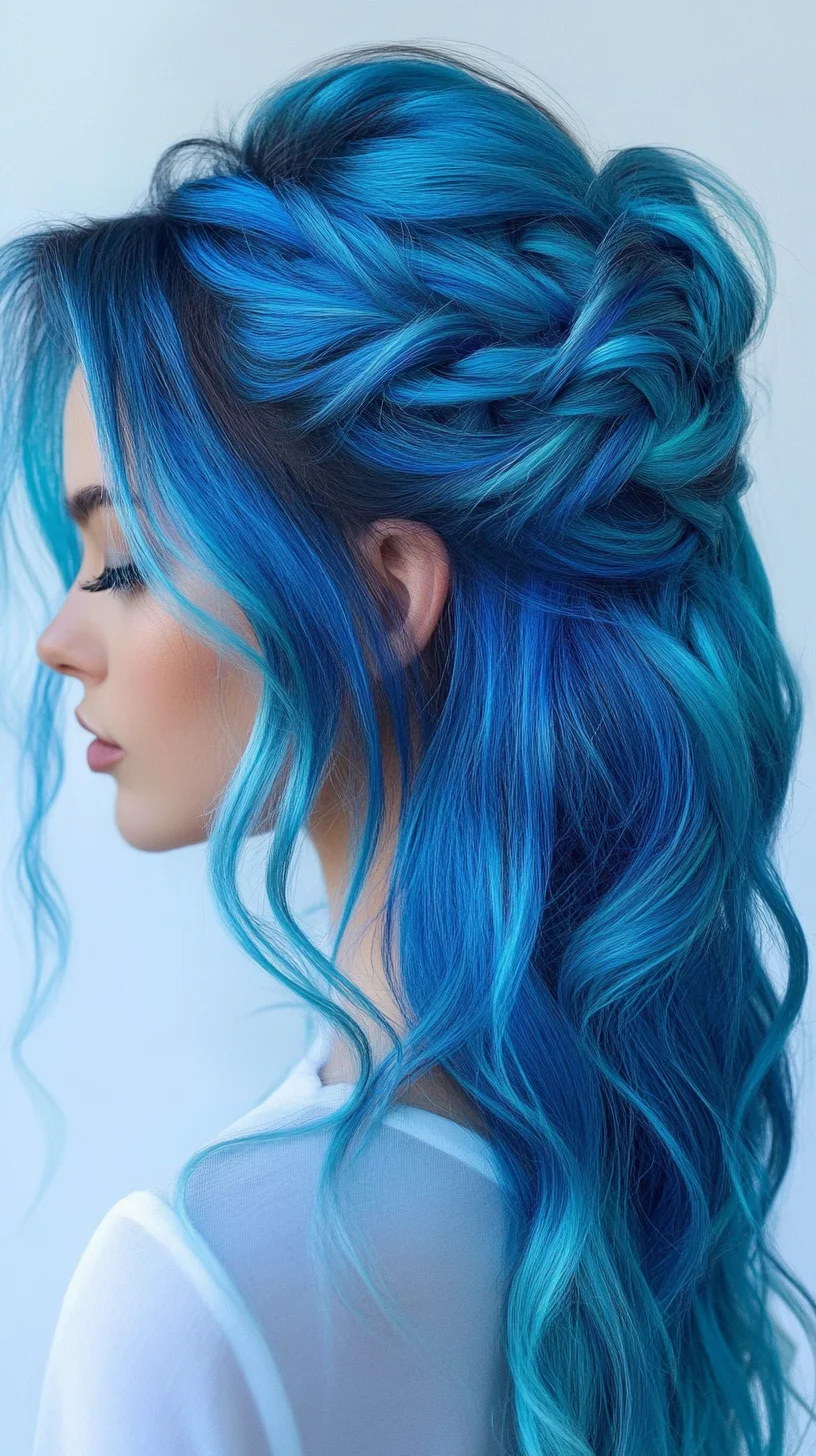 Stunning Ocean Waves: Bold Blue Locks with Chic Braided Accents