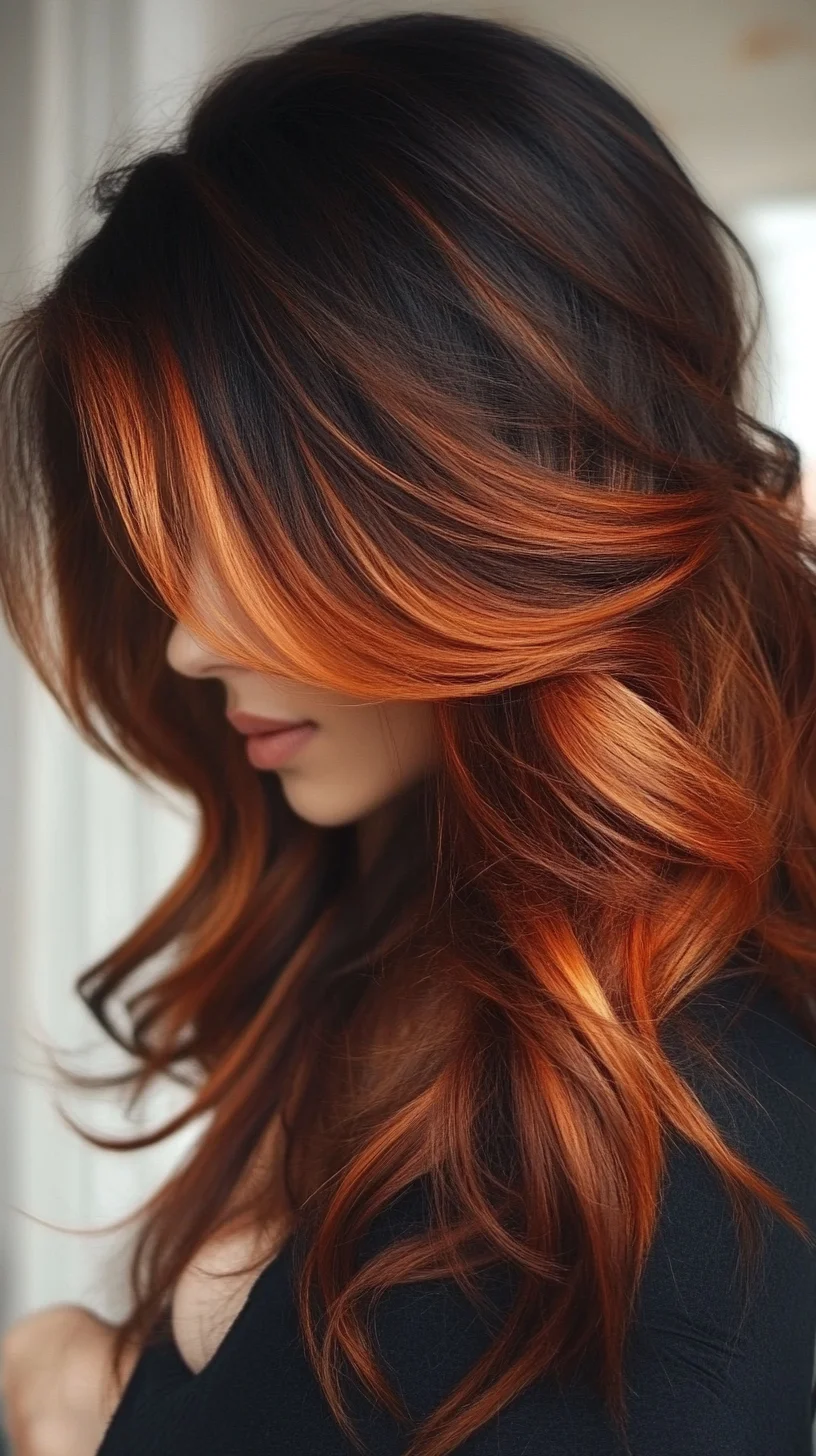 Stunning Ombre Waves: Bold Black and Fiery Copper for Effortless Glam