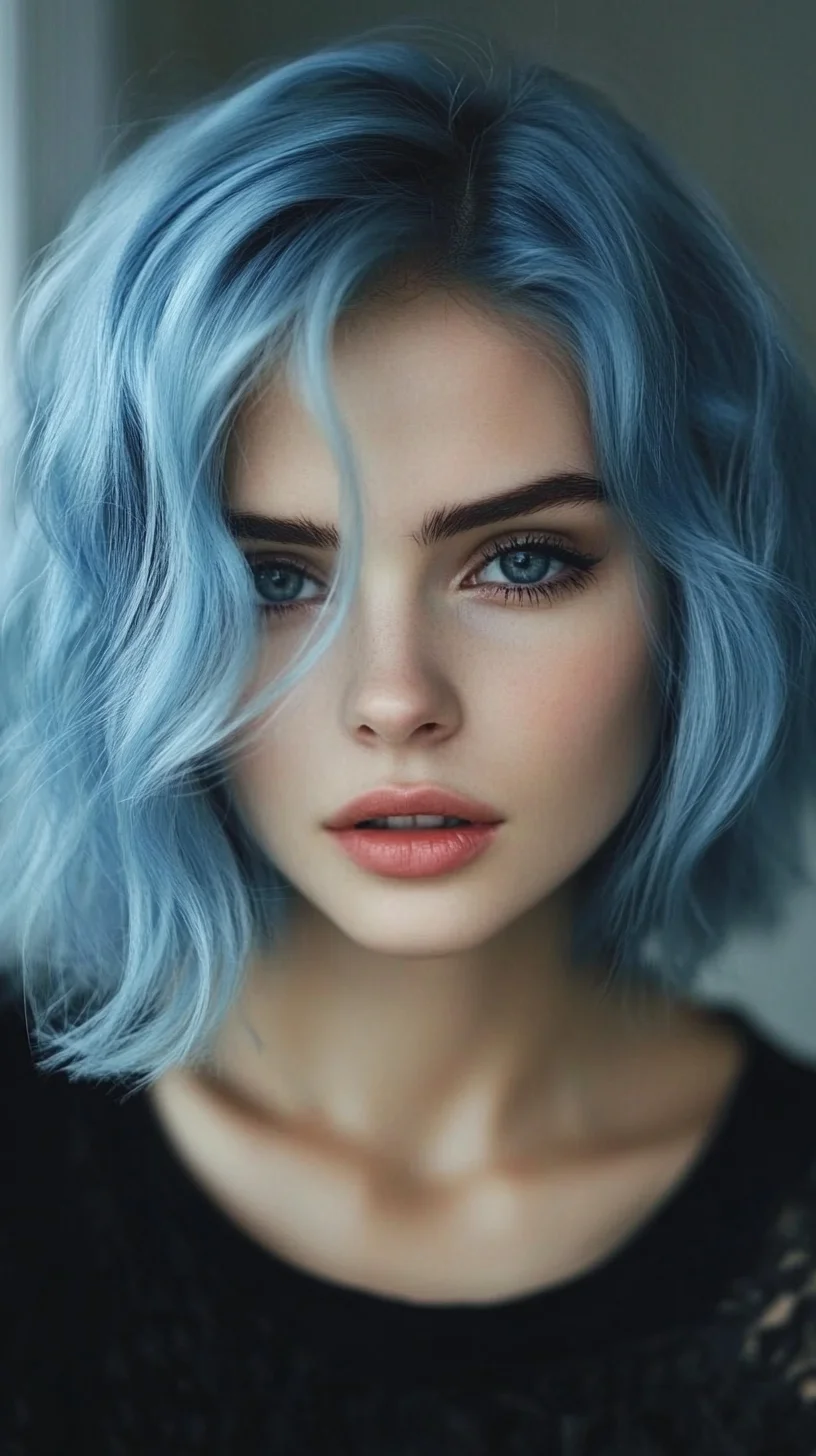 Stunning Wavy Blue Bob: A Bold Statement in Hair Color and Texture