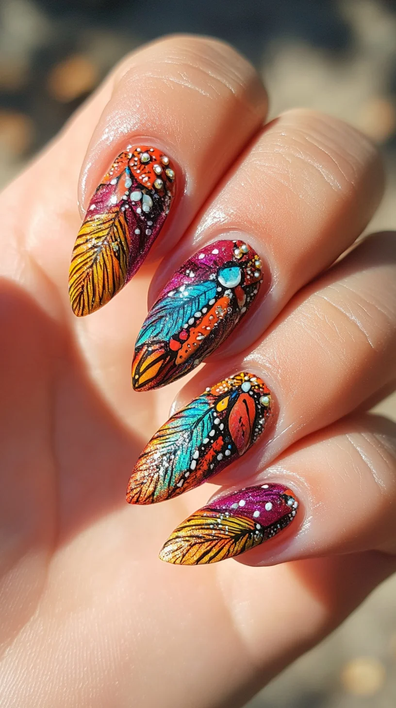 Vibrant Feather-Inspired Nail Art: A Colorful Expression of Creativity