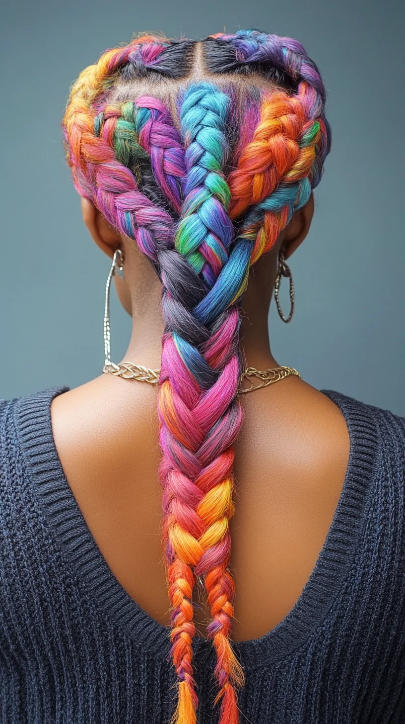 Vibrant Heart-Braided Hairstyle: A Colorful Expression of Love and Individuality