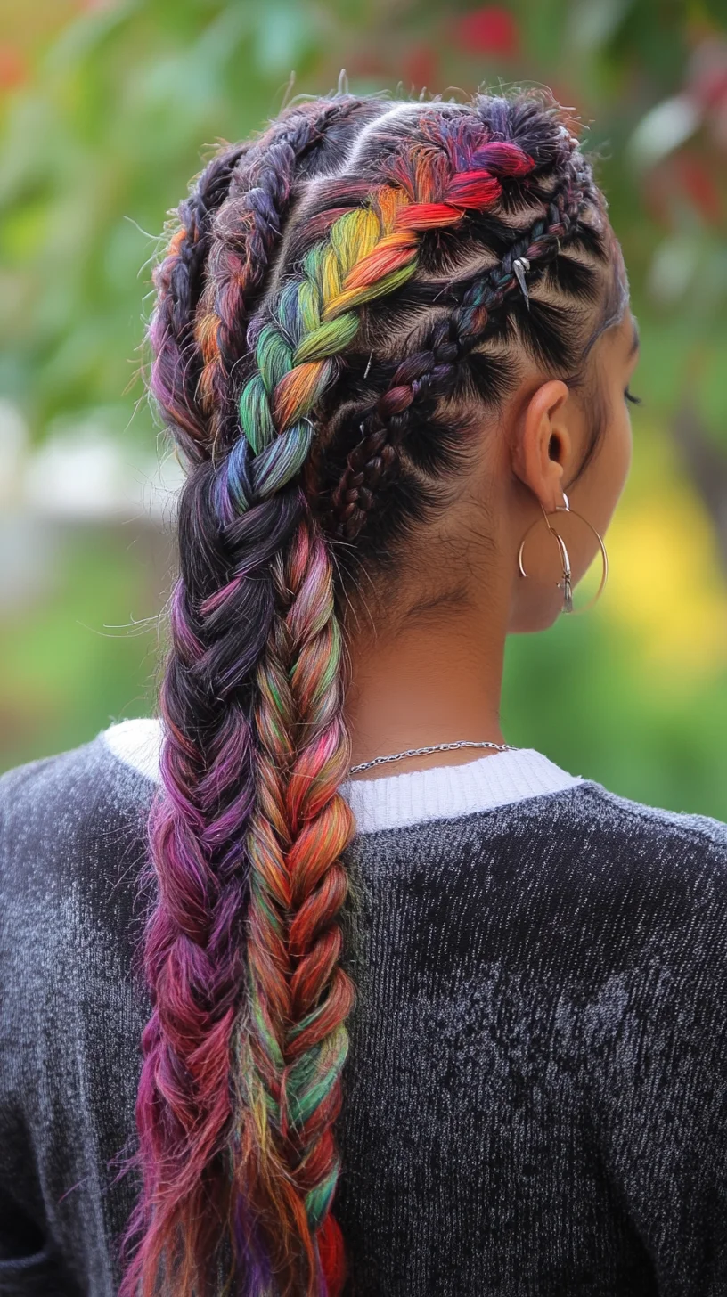 Vibrant Multi-Braided Hairstyle: A Colorful Statement of Style and Individuality