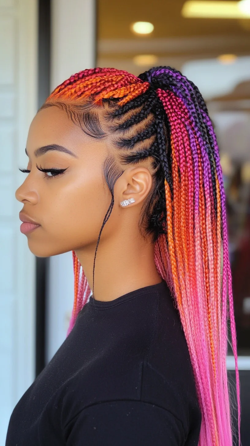 Vibrant Sunset Braids: A Dazzling Blend of Color and Technique